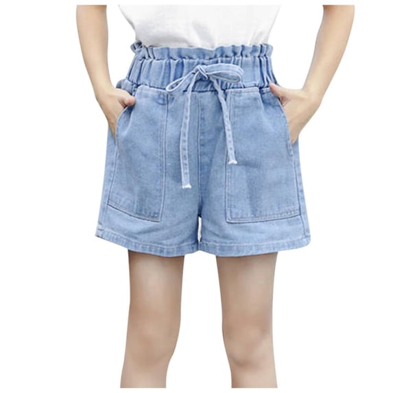 Bxsruta Toddler Girl Shorts, Spring and Summer Cute Solid Girls Pocket Elastic Waist Comfy Shorts Jeans, Light Blue 4 Years