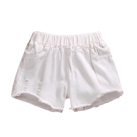 Bxsruta Toddler Girl Shorts, Summer Denim Shorts for Children and Girls Solid Color and Versatile Elastic and Perforated Hot Pants Worn As Outerwear Denim Shorts, White 6 Years