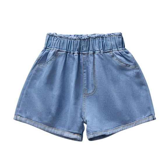 Bxsruta Toddler Girl Shorts, Summer Thin Style Medium Size Children's and Girls' Printed Denim Shorts with Pockets for Sports and Casual Wear, Blue F 8-9 Years
