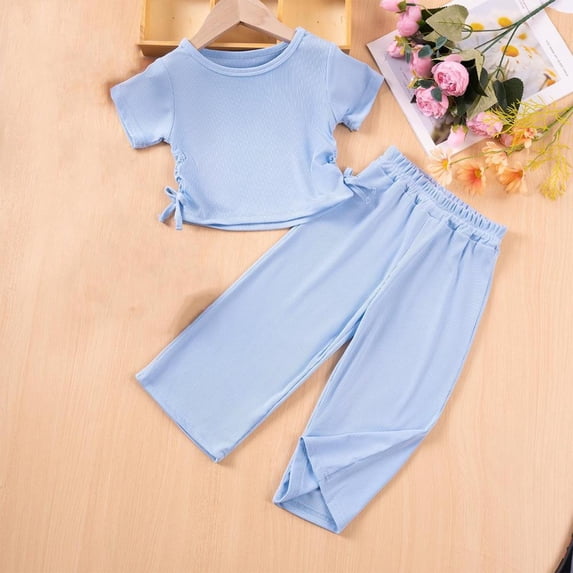 Bxsruta Toddler Girls 2 Piece Outfit Set Short Sleeve Top with Elastic Waistband Pants Soft Stretchy Breathable Casual Summer Daily Wear Toddler Sizes 1-7 Years