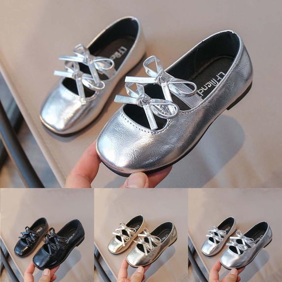 Bxsruta Toddler Girls Mary Janes Bowknot Flat Shoes Dressy Casual Walking Shoes
