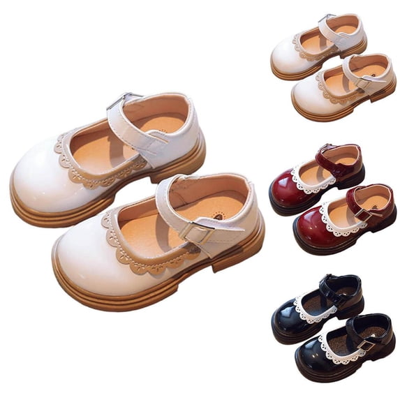 Bxsruta Toddler Girls Mary Janes Flat Shoes Ankle Strap Dress Shoes Scalloped Walking Shoes