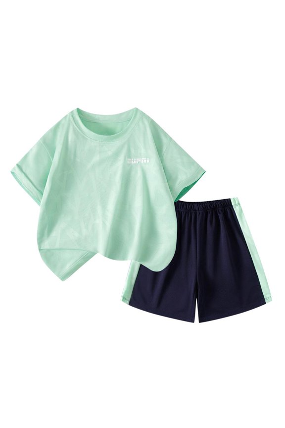 Toddler Outfits for Girls, Boys' Sports Suit Summer Outfit Short Sleeved Pants Mid Size Breathable T-shirt Shorts Ball Suit Two-piece Set, Green 5 Years