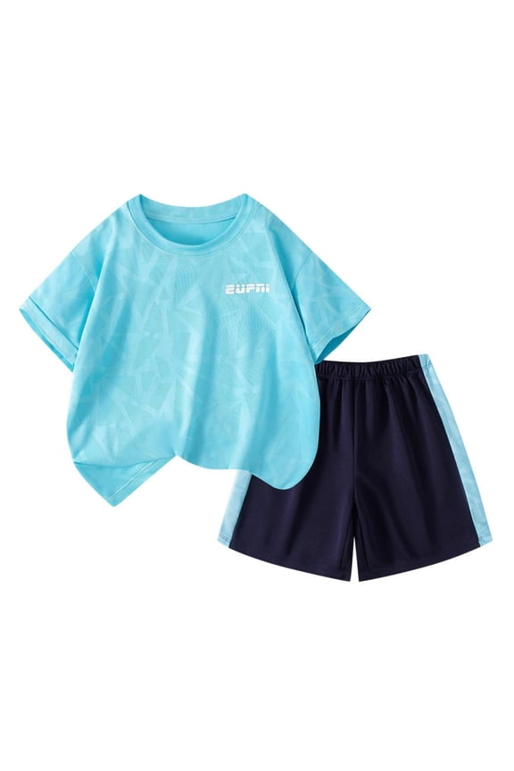 Toddler Outfits for Girls, Boys' Sports Suit Summer Outfit Short Sleeved Pants Mid Size Breathable T-shirt Shorts Ball Suit Two-piece Set, Light Blue 5 Years