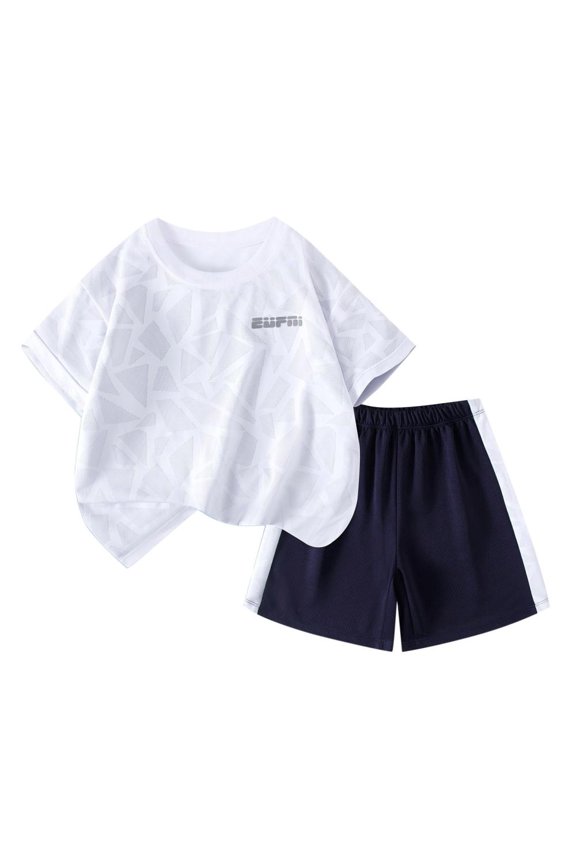 Toddler Outfits for Girls, Boys' Sports Suit Summer Outfit Short Sleeved Pants Mid Size Breathable T-shirt Shorts Ball Suit Two-piece Set, White 5 Years