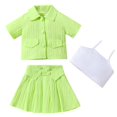 thumbnail image 1 of Bxsruta Toddler Outfits for Girls, Summer Girls Short Sleeve Jacket White Short Suspenders + Pleated Short Skirt Solid Color Three-piece Set, Green 2 Years, 1 of 5