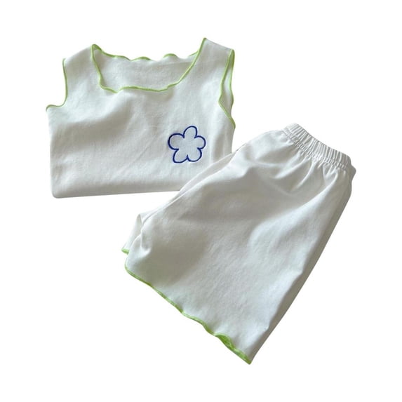 Bxsruta Toddler Outfits for Girls, Children's Round Neck Sleeveless Top Elastic Waist Shorts Comfortable Two-piece Set, Green 7 Years