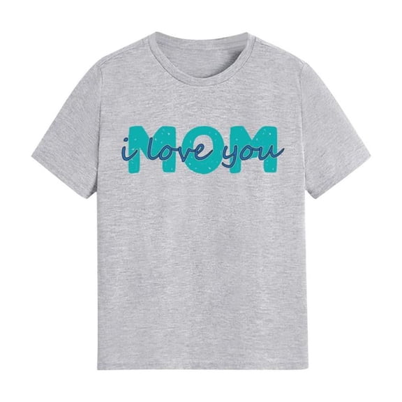 Bxsruta Toddler Shirts, Children's Mother's Day Printed Round Neck Short Sleeved Loose Casual T-shirt for Outerwear Short Sleeved Round Neck Top/shirt, Gray 7 Years