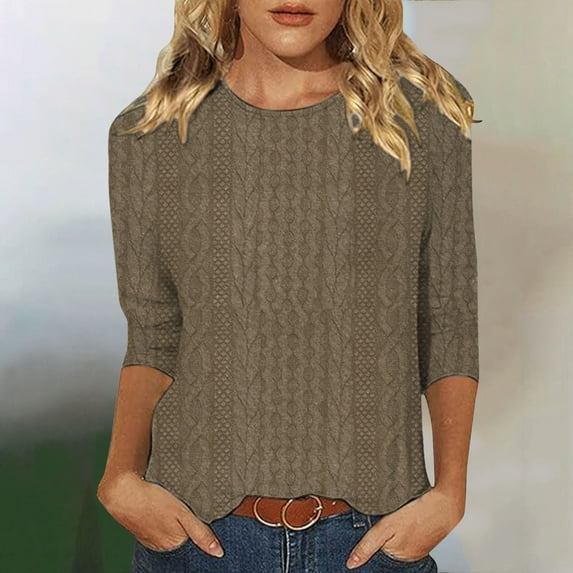 Bxsruta Top for Women, Ladies' Fashion Solid Color Blouse Knitted Round Neck Top