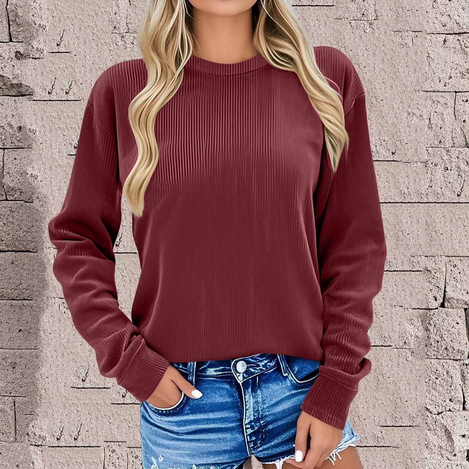 Bxsruta Top for Women, Women Blouses Corduroy Tops Casual Rund Neck ...