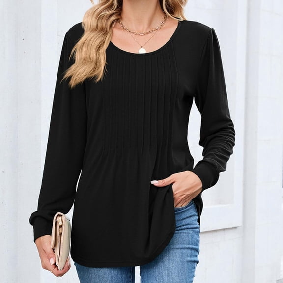 Bxsruta Tops for Women, Women's Casual Round Neck Long Sleeve T-Shirt, Loose Stretch Blouses