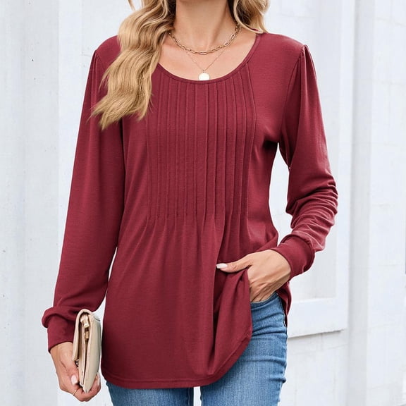 Bxsruta Tops for Women, Women's Casual Round Neck Long Sleeve T-Shirt, Loose Stretch Blouses