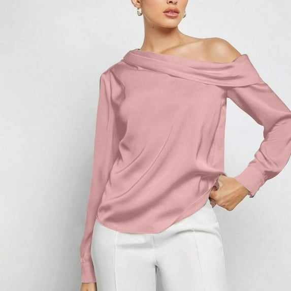 Bxsruta Tops for Women, Women's Collar Long Sleeve Blouse, Flowy Satin Top
