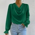thumbnail image 1 of Bxsruta Tops for Women, Women's Flounce Sleeve V-Neck Blouse, Lightweight Satin Casual Shirt, 1 of 8