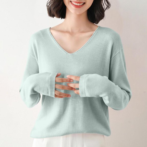 Bxsruta Tops for Women, Women's Knit V-Neck Blouse in Lightweight Acrylic Material
