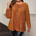 thumbnail image 1 of Bxsruta Tops for Women, Women's Pleated Round Neck Long Sleeve Top, Casual Loose Fit Blouse, 1 of 8