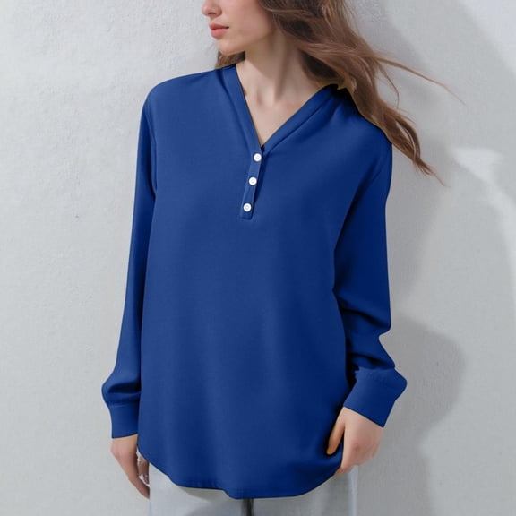 Bxsruta Tops for Women, Women's Plus Size V-Neck Pullover Blouse, Loose Fit Long Sleeve Casual Comfort Top