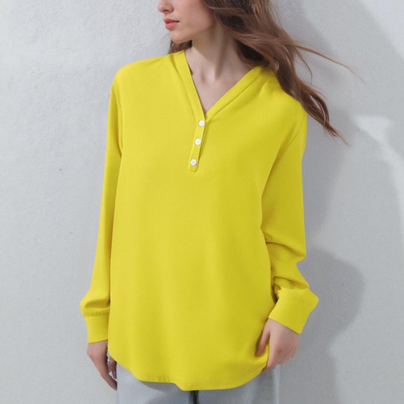 Bxsruta Tops for Women, Women's Plus Size V-Neck Pullover Blouse, Loose Fit Long Sleeve Casual Comfort Top