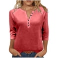 thumbnail image 1 of Bxsruta Tops for Women, Women's Raglan Sleeve Three Quarter Length Blouses, Button Front Comfort Fit Casual Top, 1 of 8
