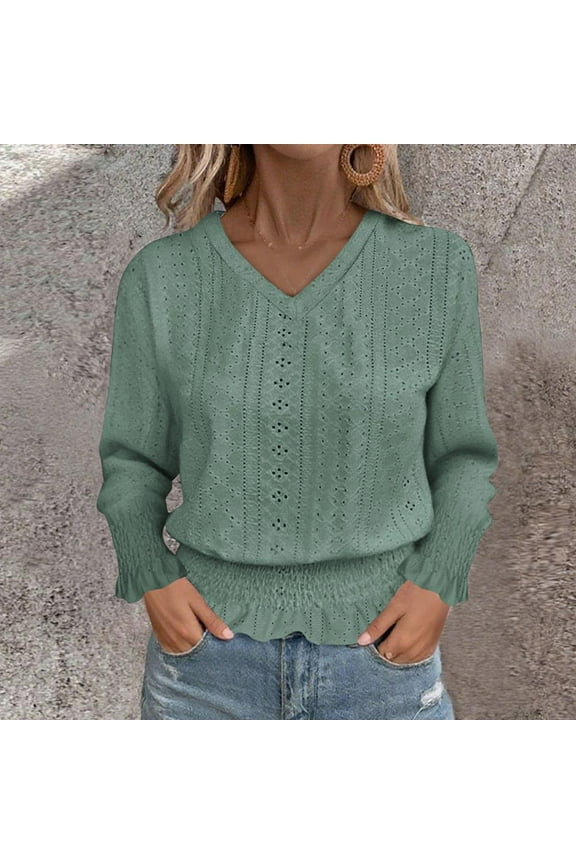 Tops for Women, Women's V-Neck Flutter Sleeve Shirt, Airy Polyester Blend Pullover Top, Breezy Casual Long Sleeve Blouse