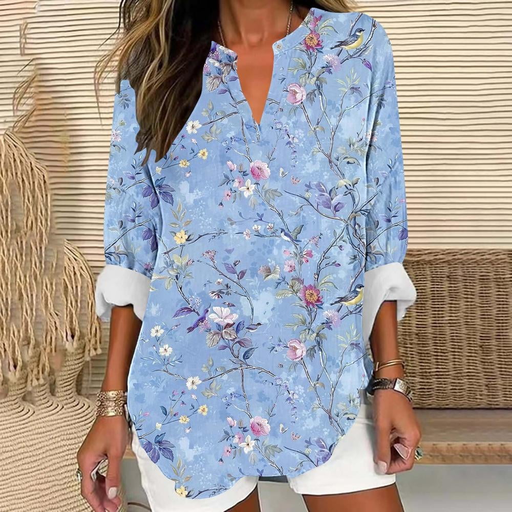 Bxsruta Tops for Women Women #39 s V Neck Printed Button Blouse Women Long Bxsruta Tops for Women Women #39 s V Neck Printed Button Blouse Women Long