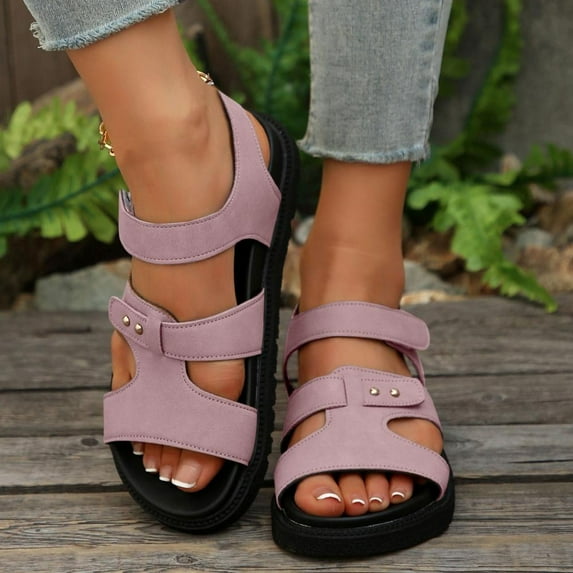 Bxsruta Two-Strap Buckle Sandals with Rugged Sole, Summer Outdoor Beach Shoes for Women, Comfortable Casual Footwear