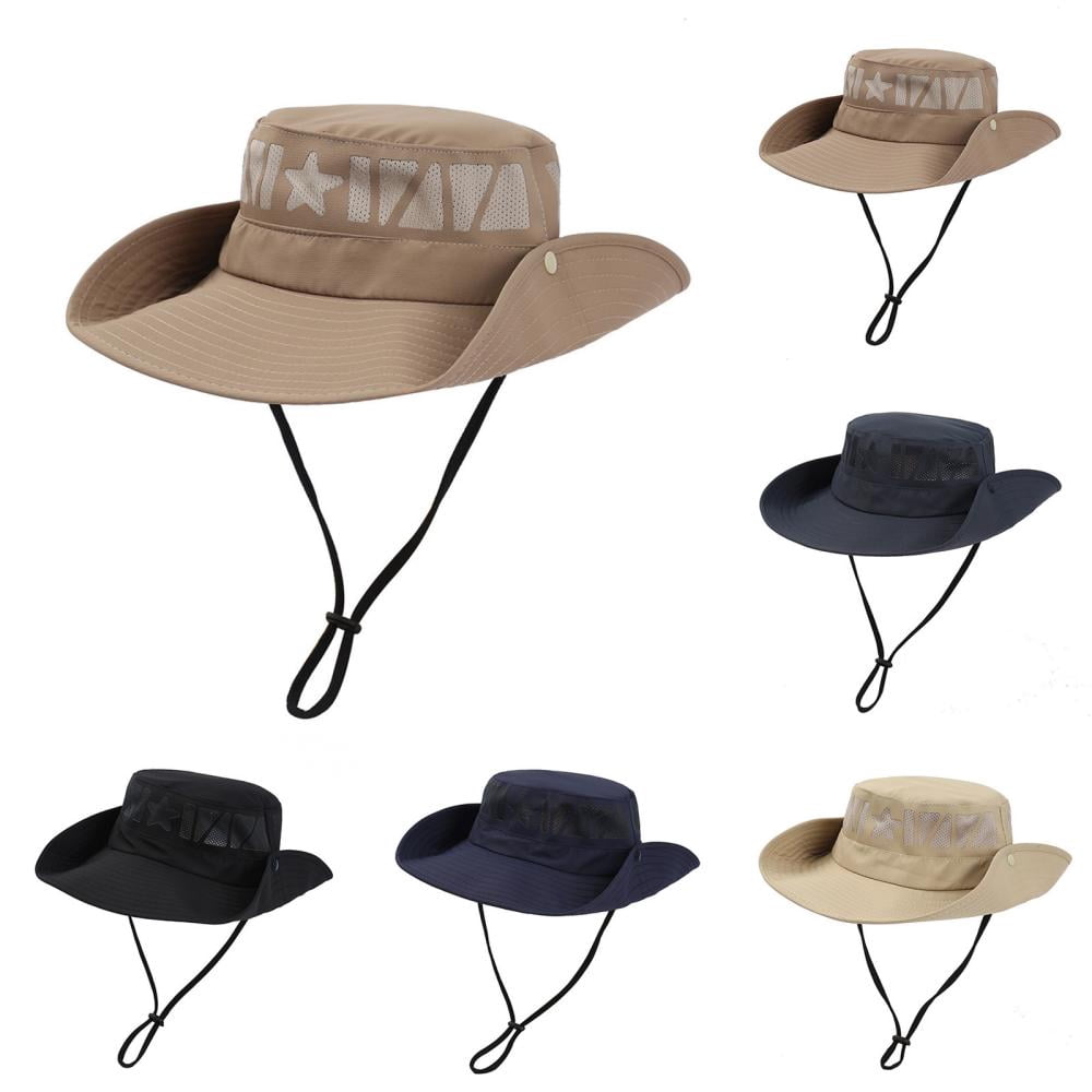 Bxsruta Unisex Packable Fisherman Sun Hat with Chin Strap for Hiking ...