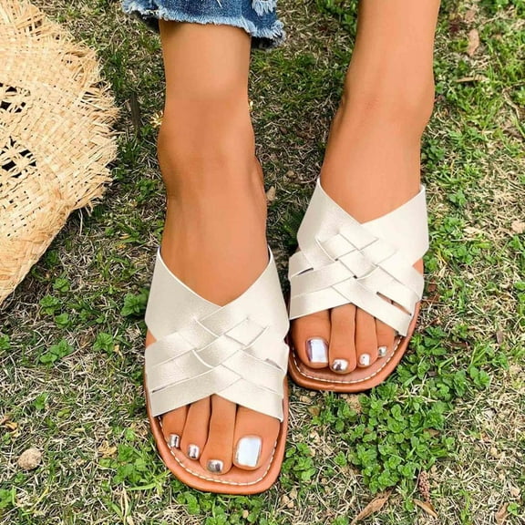 Bxsruta Vintage-Style Flat Beach Slippers with Soft Footbed, Non-Slip Summer Outdoor Footwear