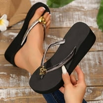 Bxsruta Wedge-Heel Flip Flops with Glitter Strap, Non-Slip Summer Slippers for Beach and Casual Outdoor Use