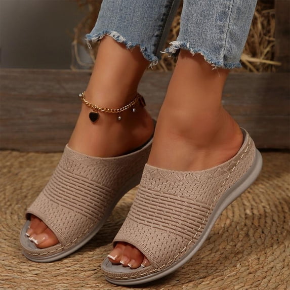 Bxsruta Wide-Strap Fish Mouth Slippers with Heel, Non-Slip Sole for Casual Summer Wear