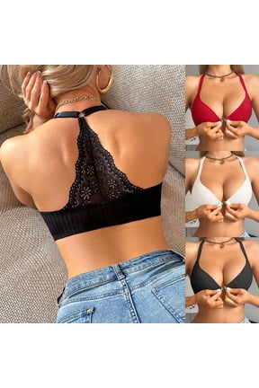 Wirefree Front Closure Racerback Bra for Women Seamless Push Up Comfort Wireless Full Coverage Everyday T Shirt Bra with Light Support No Underwire for Daily Wear