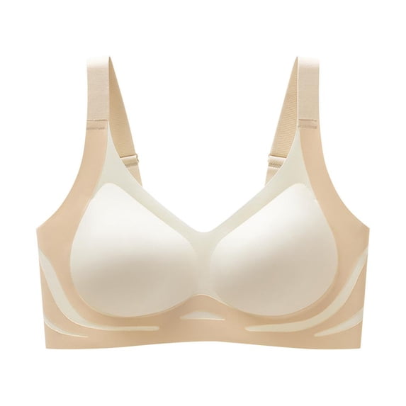 Bxsruta Wireless Bras for Women, Women Fashion Seamless Contrast Sponge Underwear Soft Support Comfortable Breathable Fixed Cup Bra, Beige