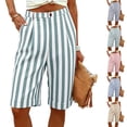 thumbnail image 1 of Bxsruta Women High Waisted Striped Bermuda Shorts Comfy Stretch Casual Summer Shorts with Pockets, 1 of 8