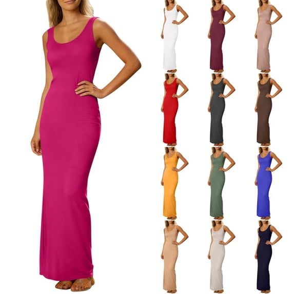 Bxsruta Women Sleeveless Tank Maxi Dress Casual Fitted Long Bodycon ...