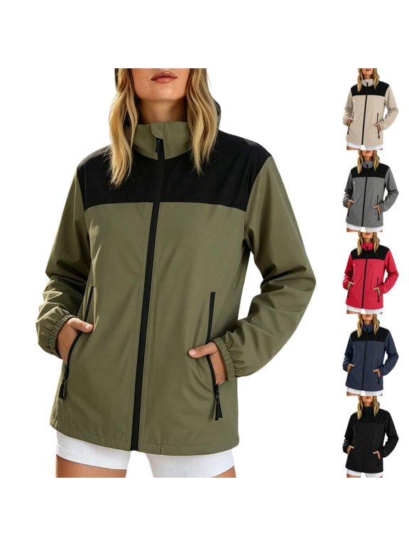 Women Softshell Jacket Full Zip Hooded Windbreaker Outdoor Athletic Coat