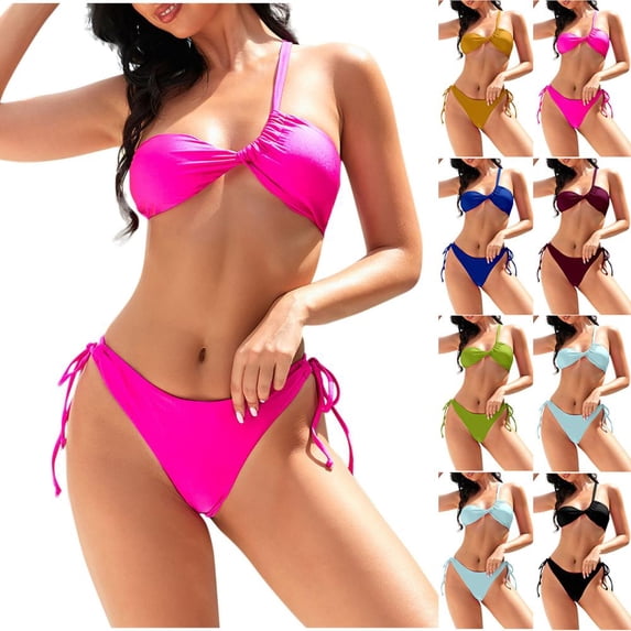 Bxsruta Women's Adjustable Neck Strap Bikini Set with Removable Pads, V-Neck Two Piece Swimsuit for Beach and Pool