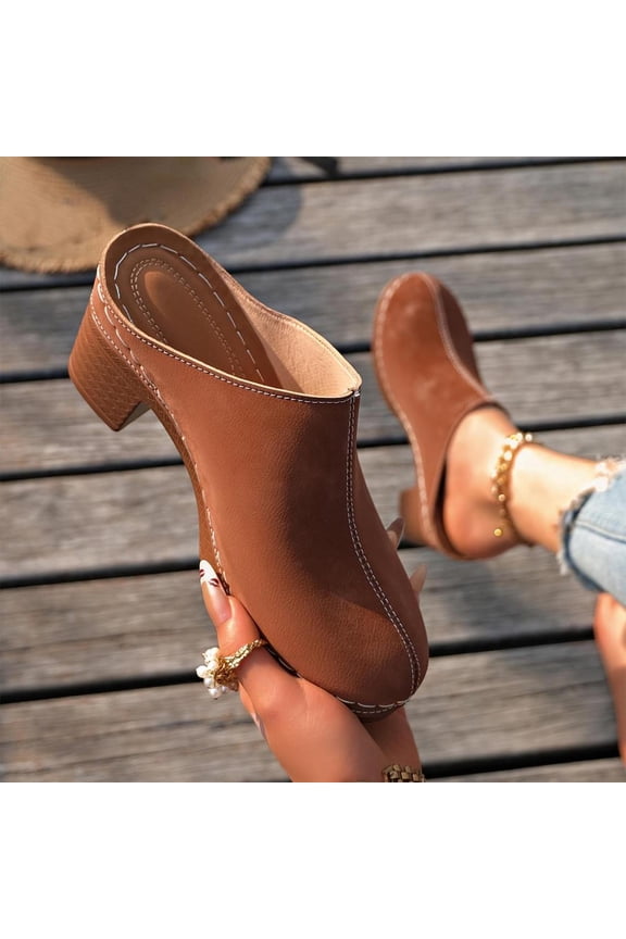 Women's Block Heel Clog Mules with Padded Footbed for Casual Office Wear, Easy Slip-On Design