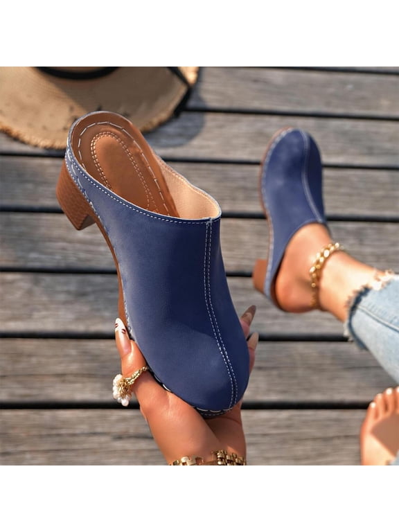 Women's Block Heel Clog Mules with Padded Footbed for Casual Office Wear, Easy Slip-On Design