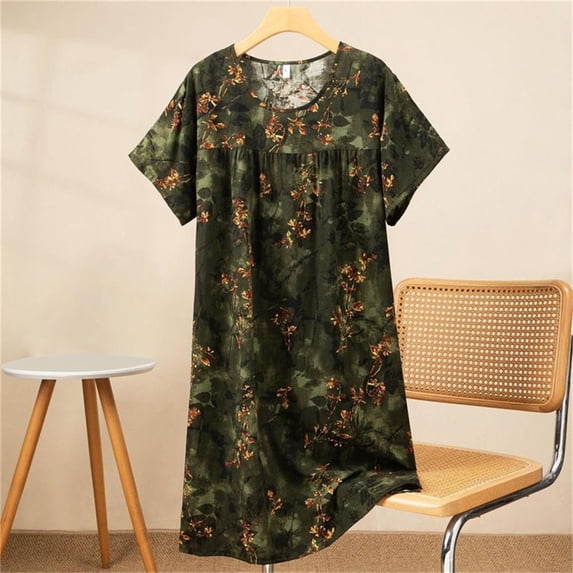 Bxsruta Women's Casual Short Sleeve Crew Neck Sleep Dress Loose Comfortable Rayon Nightgown Home Loungewear