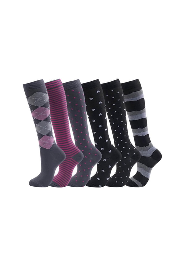 Women's Compression Socks for Recovery & Circulation Support - Breathable Knee High Athletic Socks for Workout, Running, Nursing - 6-Pack (M/L)