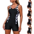 thumbnail image 1 of Bxsruta Women's Conservative One Piece Swimsuit Printed Stitched Tummy Control Athletic Bathing Suit with Removable Padded Bra, 1 of 8