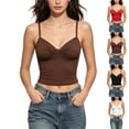 thumbnail image 1 of Bxsruta Women's Crop Tank Top with Built in Bra V Neck Ruched Cami Form Fitting Sleeveless Summer Top, 1 of 7
