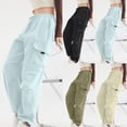 thumbnail image 1 of Bxsruta Women's Drawstring Waist Cargo Pants with Multiple Pockets, Breathable and Loose Fit for Casual Outdoor Sports, 1 of 8