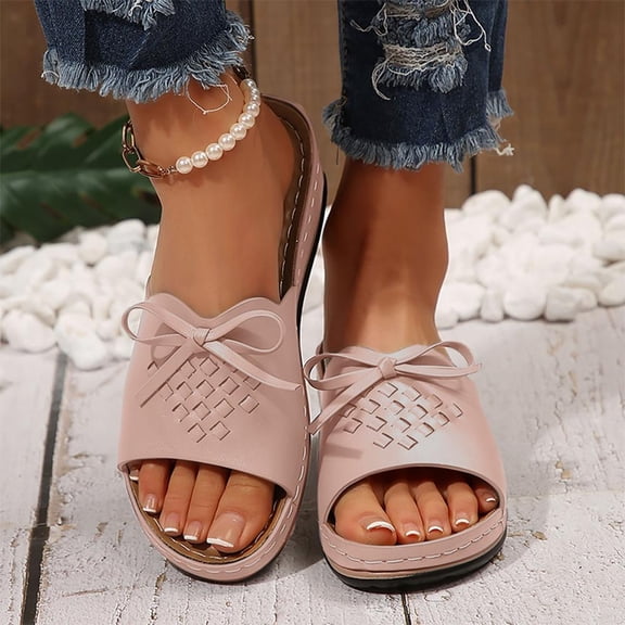 Bxsruta Women's Floral Cutout Wedge Slippers with Thick Cushioned Sole, Slip-Resistant Bathroom/Indoor Summer Footwear