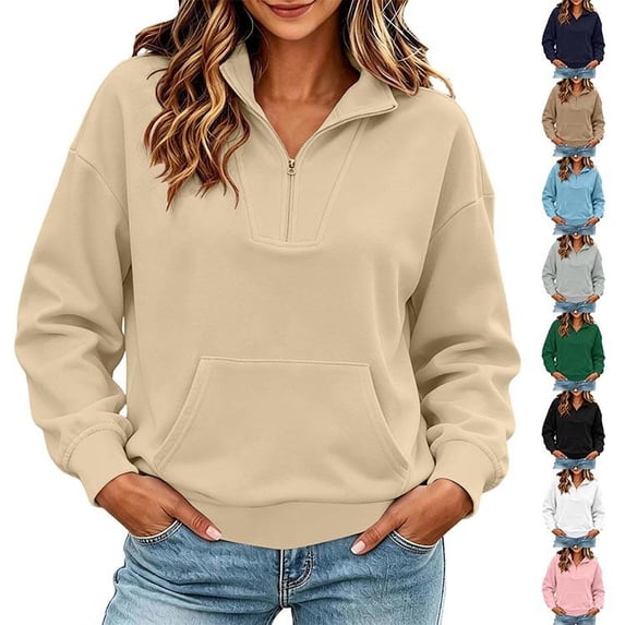 Bxsruta Women's Half Zip Pullover Sweatshirt Funnel Neck Long Sleeve ...