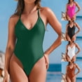 thumbnail image 1 of Bxsruta Women's Halter V-Neck One Piece Swimsuit with Padded Removable Bra Cups, 1 of 6