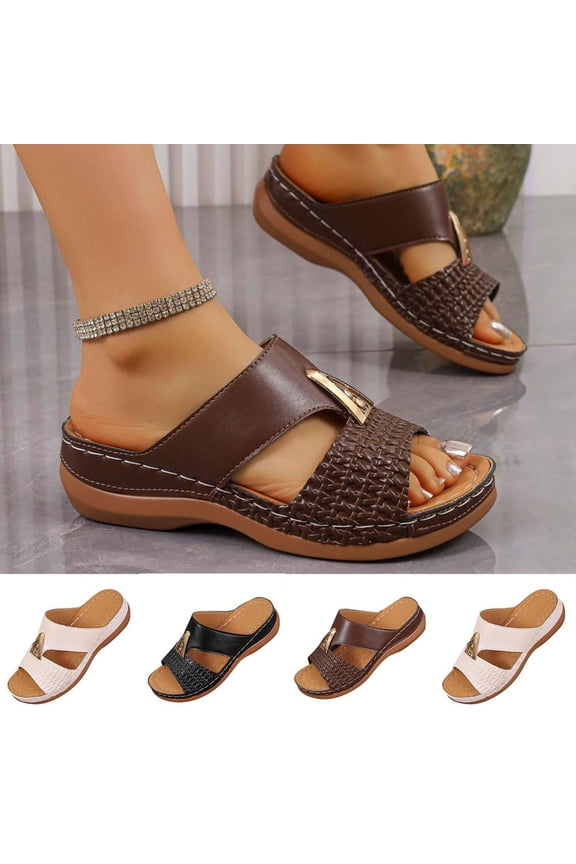 Women's Handcrafted Woven Peep-Toe Wedge Sandals with Contoured Heel and Padded Insole for All-Day Comfort, Casual Beach and Indoor Outdoor Wear