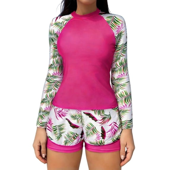 Bxsruta Women's High Waist Two Piece Long Sleeve Racing Wetsuit Quick Dry Swimsuit with Removable Pads for Surfing
