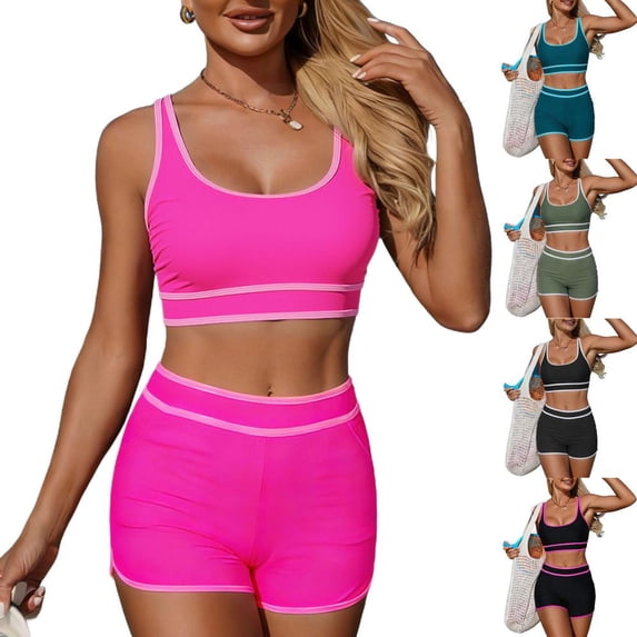 Bxsruta Women's High Waisted Bikini Set 2 Piece Tummy Control Swimsuits with Push Up Top Racerback Double Layer Stretchy Bathing Suits
