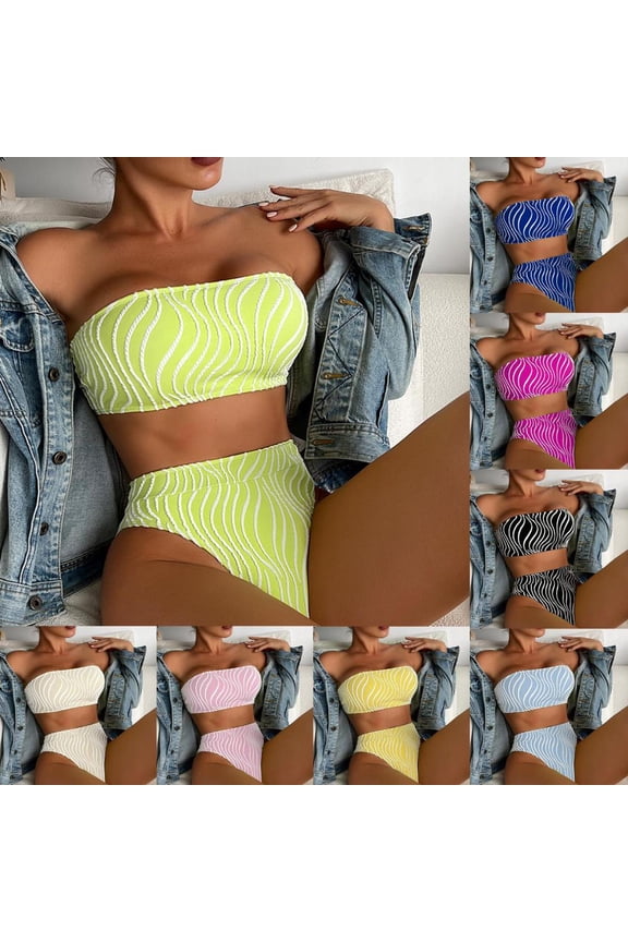 Women's High-Waisted Triangle Bikini Swimsuit with Chest Pad, Comfortable Stretchy Polyester for Beach, Pool and Vacation Wear